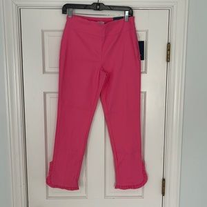 71% rayon, 25% nylon, and 4% spandex. Size 4.